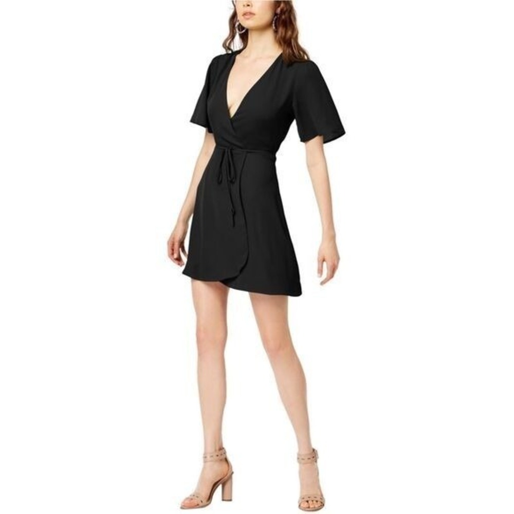 Socialite Womens Short Sleeve Wrap Dress, Black,‎ Large NWT